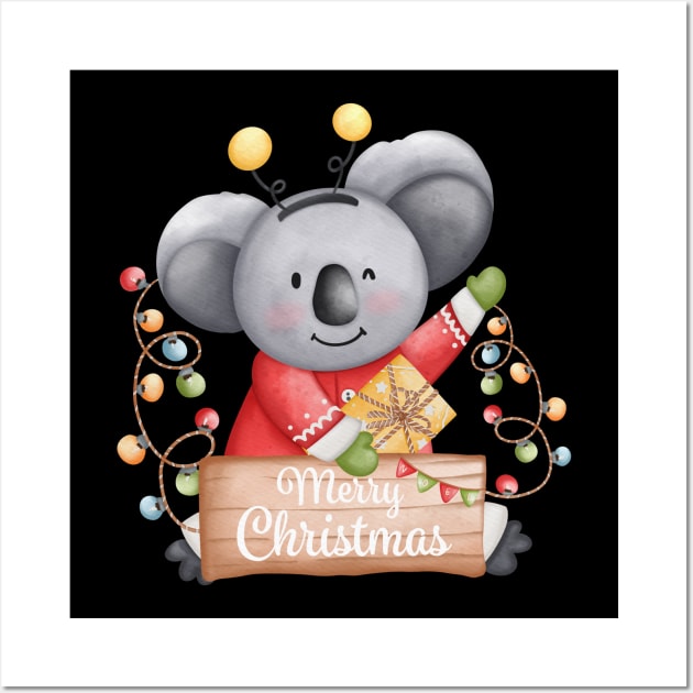 Merry Christmas Koala Bear Wall Art by InkyKu Design